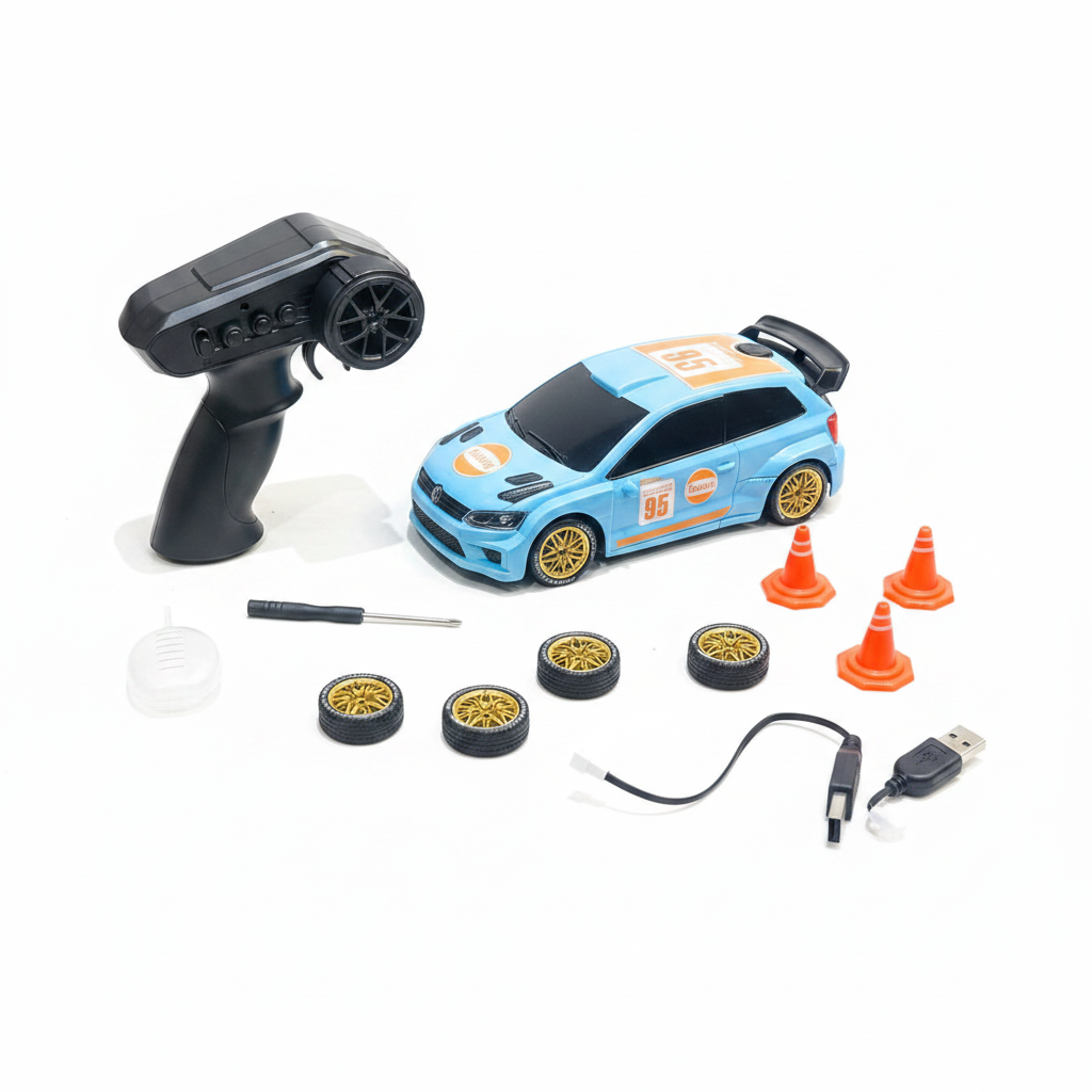Volkswagen Drift RC Car with accessories on white background square